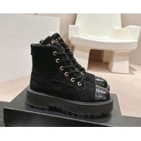 Unique Style Chanel Suede Lace-up Platform Ankle Boots Black 909071