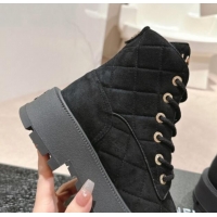 Unique Style Chanel Suede Lace-up Platform Ankle Boots Black 909071