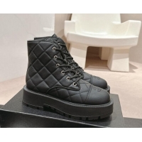 Charming Chanel Quilted Aged Calfskin Lace-up Platform Ankle Boots Black 909072