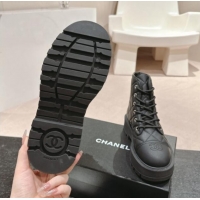 Charming Chanel Quilted Aged Calfskin Lace-up Platform Ankle Boots Black 909072