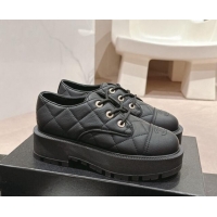 Buy Discount Chanel Quilted Aged Calfskin Lace-up Shoes Black 909076