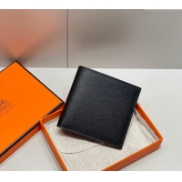 Top Grade Hermes Epsom Leather Bifold Wallet H092403 Black 2024