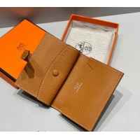 Best Quality Hermes Bearn Epsom Leather Mini Wallet H092405 Brown/Silver 2024