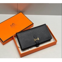 Good Looking Hermes Bearn Epsom Leather Long Wallet H092404 Black/Gold 2024