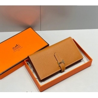 Buy Fashionable Hermes Bearn Epsom Leather Long Wallet H092404 Brown/Gold 2024