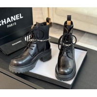 Sumptuous Chanel Bleached Calfskin Lace-up Ankle Boots with CC Chain Charm Black 909080