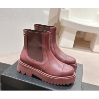 Buy Luxury Chanel Calfskin Chelsea Platform Ankle Boots Burgundy 909084