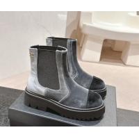 Good Quality Chanel Velvet Chelsea Platform Ankle Boots Grey 909086