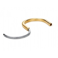 Best Price Tiffany Lock Half Pave Diamond 18k Yellow and White Gold Bangle T8745