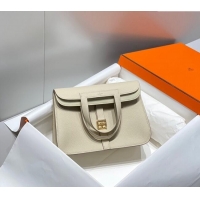 Top Grade Hermes Halzan 25cm Bag in Togo Calfskin Cream H092501 White/Gold 2024