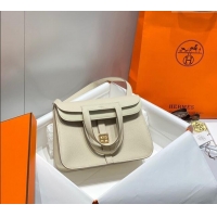 Top Grade Hermes Halzan 25cm Bag in Togo Calfskin Cream H092501 White/Gold 2024