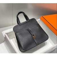 Buy Discount Hermes Halzan 25cm Bag in Togo Calfskin H092501 Black/Gold 2024