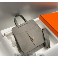 Top Grade Hermes Halzan 25cm Bag in Togo Calfskin H092501 Cloud Grey 2024