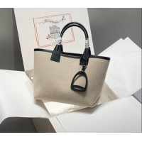 Super Quality Hermes Steeple Tote Bag 28cm in Canvas and Calfskin H5018 Natural/Black 2024 (Half Handmade)