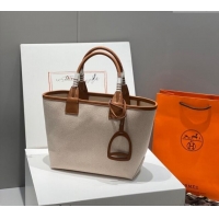 Trendy Design Hermes Steeple Tote Bag 28cm in Canvas and Calfskin H5018 Natural/Brown 2024 (Half Handmade)