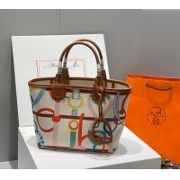 Famous Brand Hermes Steeple Tote Bag 28cm in Printed Canvas and Calfskin H5018 Brown 2024 (Half Handmade)