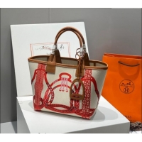 Grade Design Hermes Steeple Tote Bag 28cm in Printed Canvas and Calfskin H5019 Brown 2024 (Half Handmade)