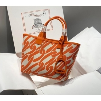 New Fashion Hermes Steeple Tote Bag 28cm in Printed Canvas and Calfskin H5019 Orange 2024 (Half Handmade)