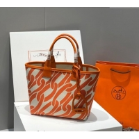 New Fashion Hermes Steeple Tote Bag 28cm in Printed Canvas and Calfskin H5019 Orange 2024 (Half Handmade)