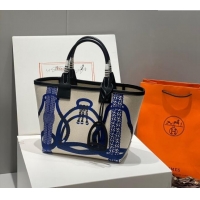 Top Design Hermes Steeple Tote Bag 28cm in Printed Canvas and Calfskin H5019 Black 2024 (Half Handmade)