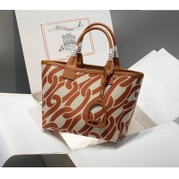 Well Crafted Hermes Steeple Tote Bag 28cm in Printed Canvas and Calfskin H5019 Brown 2024 (Half Handmade)