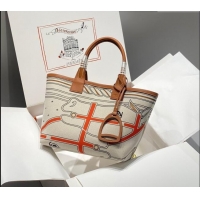 Classic Hermes Steeple Tote Bag 28cm in Printed Canvas and Calfskin H5019 Brown 2024 (Half Handmade)