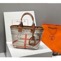 Classic Hermes Steeple Tote Bag 28cm in Printed Canvas and Calfskin H5019 Brown 2024 (Half Handmade)