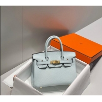 Luxurious Hermes Mini Birkin 20cm bag with Shoulder Strap in Togo Leather H20 Pale Grail Blue/Gold 2024