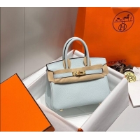 Luxurious Hermes Mini Birkin 20cm bag with Shoulder Strap in Togo Leather H20 Pale Grail Blue/Gold 2024