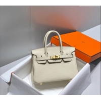 Well Crafted Hermes Mini Birkin 20cm bag with Shoulder Strap in Togo Leather H20 Cream White/Gold 2024