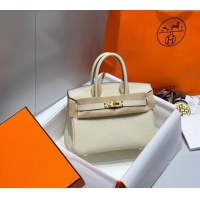 Well Crafted Hermes Mini Birkin 20cm bag with Shoulder Strap in Togo Leather H20 Cream White/Gold 2024