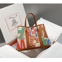 Grade Quality Hermes Garden Party Bag 30/36cm in Printed Canvas and Calfskin H5039 Brown 2024 (Half Handmade)