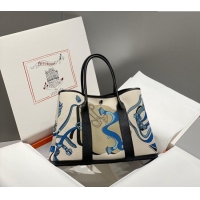 Most Popular Hermes Garden Party Bag 30/36cm in Printed Canvas and Calfskin H5039 Black 2024 (Half Handmade)