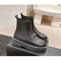 Charming Chanel Calfskin Leather Chelsea Platform Ankle Boots with CHANEL Band Black 909109