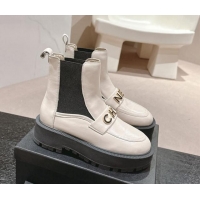 Grade Chanel Calfskin Chelsea Platform Ankle Boots with CHANEL Band White 909110