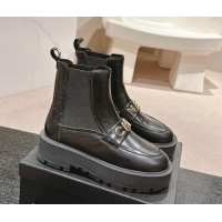 Trendy Design Chanel Aged Calfskin Chelsea Platform Ankle Boots with CHANEL Band Black 909111