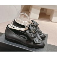 Hot Style Chanel Black Loafers Flat with Pearls Ankle Strap and Maxi BoHot Style Chanel Black Loafers Flat with Pearls A