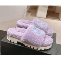 Top Grade Chanel Wool Fur Platform Slides Sandal Purple 909124