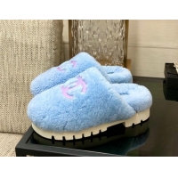 Most Popular Chanel Wool Fur Platform Mules Blue 909128