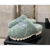 Buy Luxury Chanel Wool Fur Platform Mules Dusty Green 909129