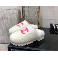 Best Price Chanel Wool Fur Platform Mules White 909130