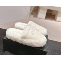 Big Discount Chanel Wool Fur Flat Mules White 910004