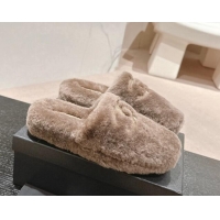 Charming Chanel Wool Fur Flat Mules Light Brown 910005