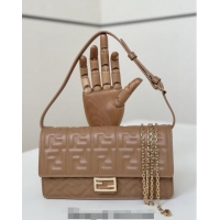 Best Price Fendi Wallet On Chain Baguette Mini Bag in FF Nappa Leather 8638 Light Brown 2024