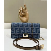 Top Grade Fendi Wallet On Chain Baguette Mini Bag in 8638 Blue Denim 2024