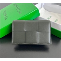 Best Price Bottega Veneta Cassette Business Card Case Wallet in Intrecciato Calfskin 679849 Dark Green/Grey 2024