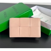 Pretty Style Bottega Veneta Cassette Business Card Case Wallet in Intrecciato Lambskin 651396 Lotus Pink 2024