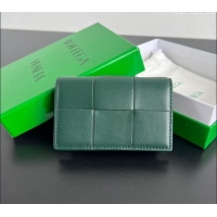 Good Quality Bottega Veneta Cassette Business Card Case Wallet in Intrecciato Lambskin 651396 Emerald Green 2024