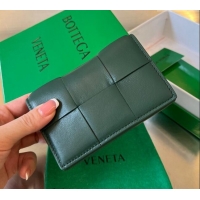 Top Design Bottega Veneta Cassette Business Card Case Wallet in Intrecciato Lambskin 651396 Raintree Green