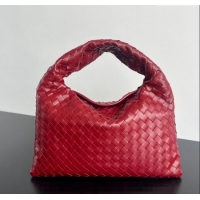 Best Price Bottega Veneta Small Hop Hobo Bag Intrecciato Calf Leather 763966 Red 2024